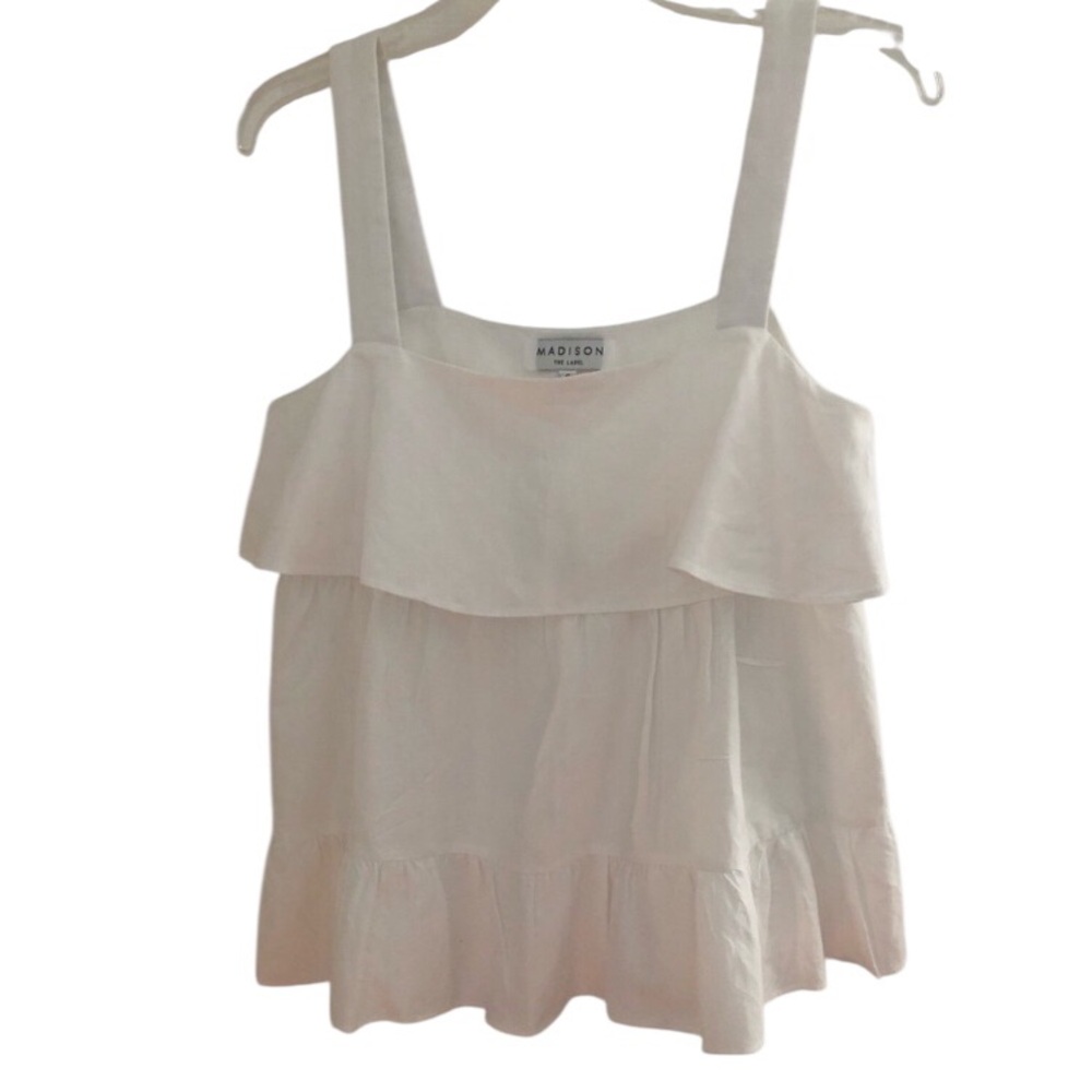 Madison the Label Tiered Linen blend Boho Blouse Size Small White